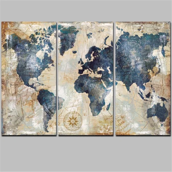 World Map Triptych Canvas Art - High Definition Print