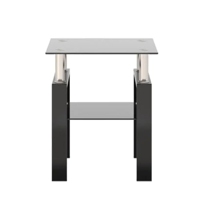 1-Piece Modern Tempered Glass Tea Table Coffee Table End Table, Square Table For Living Room, Black