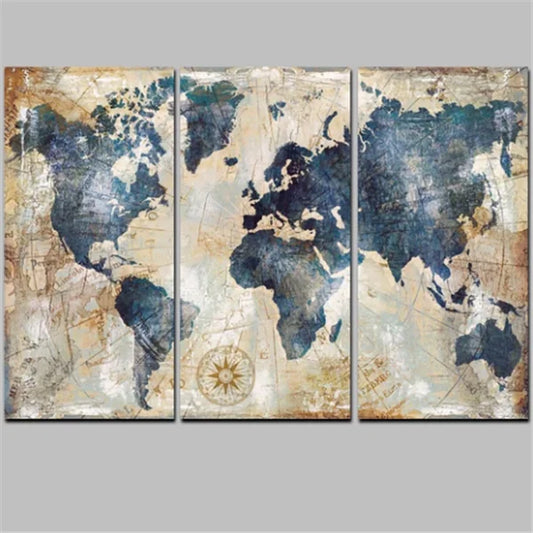 World Map Triptych Canvas Art - High Definition Print